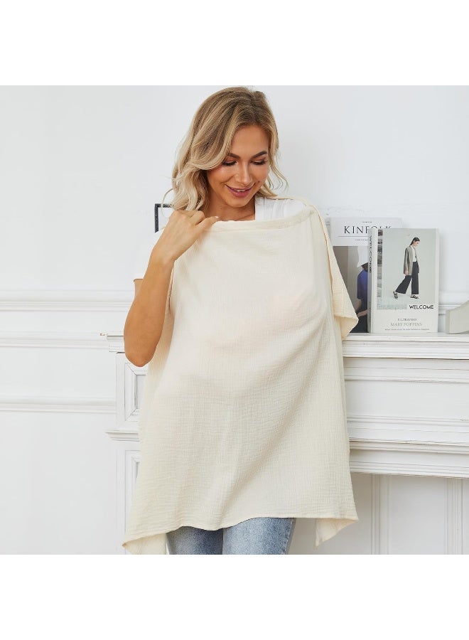 PPOGOO Muslin Nursing Cover for Baby Breastfeeding, Breathable Privacy Nursing Covers for Mom 100% Cotton Breastfeeding Cover with Rigid Hoop for Mother Nursing Apron (Beige) - Image 2